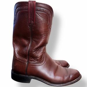 Lucchese 2000 T0083 Cowboy Boots Leather Cherry Roper Size 9.5D hand detailed